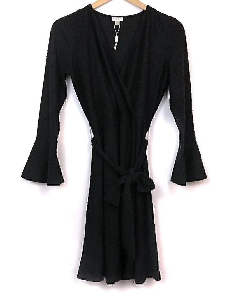 NWOT SPENSE 3/4 Sleeve Textured Knit Dress Solid Black V - Image 3