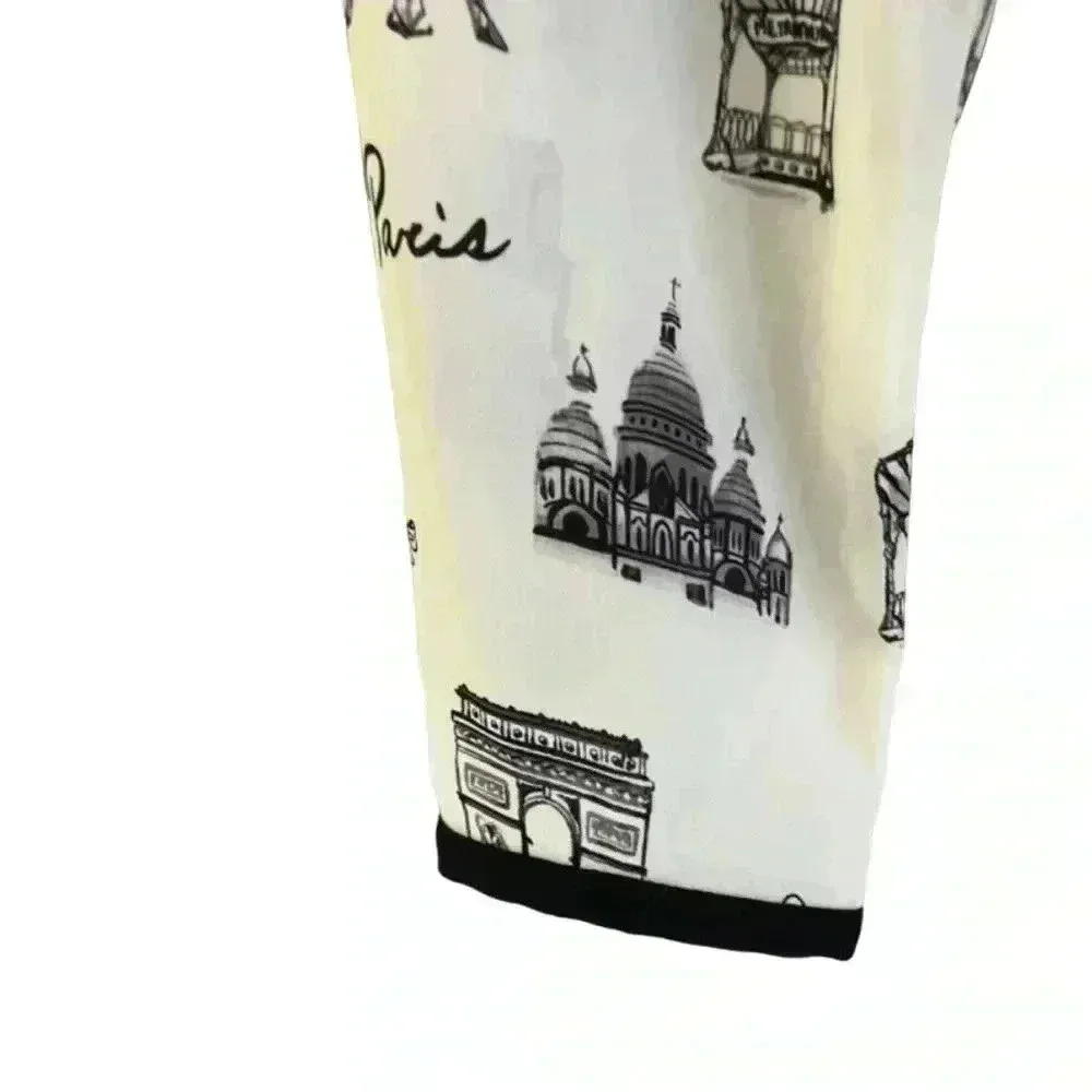 Talbots Paris Print Tie Front Blouse Ivory and Black Small Petite - Image 6