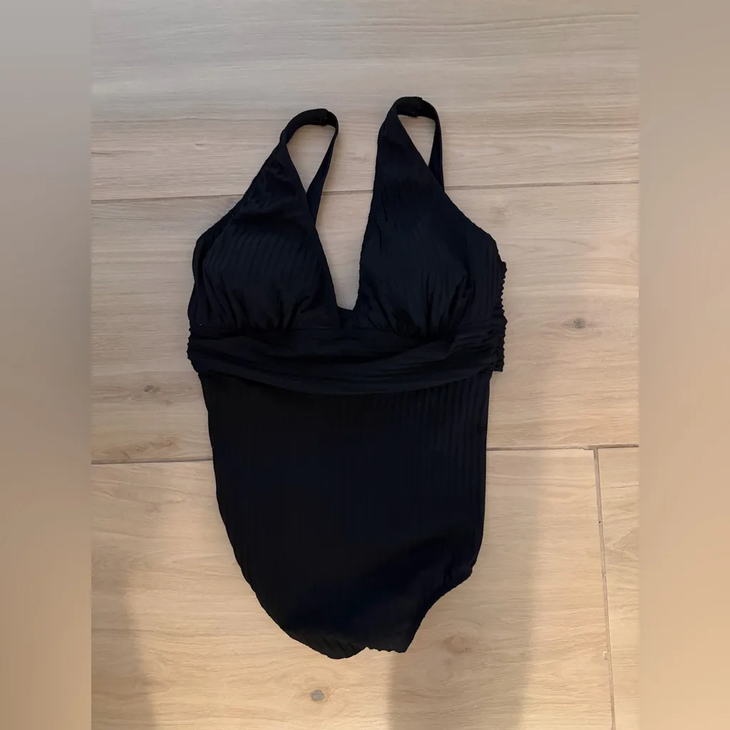 NEW One Piece Swimsuit V Neck Wide Straps Ruched Textured Ribbed Twist Back XL - Image 4