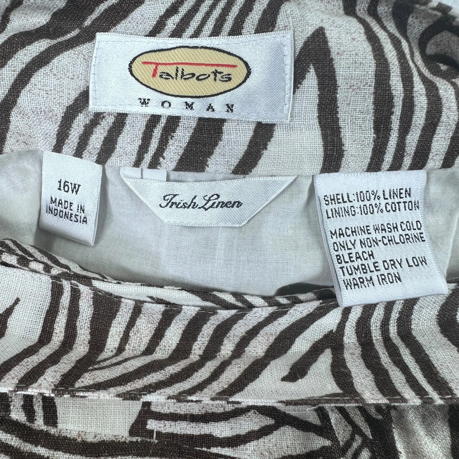 Talbots Irish Linen A-Line Wrap Skirt Brown White Leaf Print Knee Length 16W - Image 2