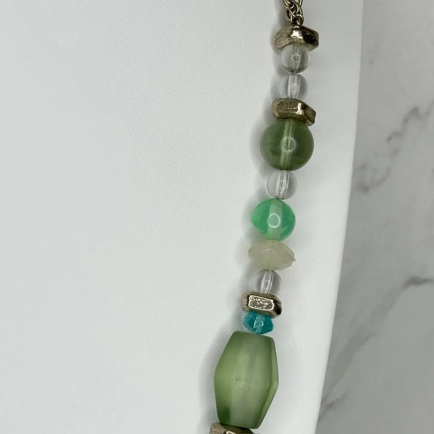 Chico's Chunky Blue Green Beaded Gold Tone Long Statement Necklace ✨ - Image 9