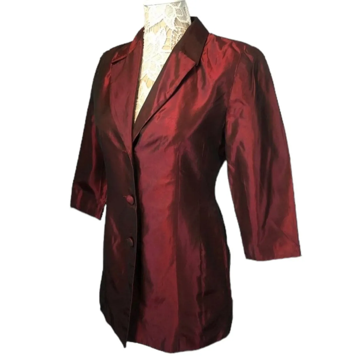 1990s Trio New York Burgundy Satin Blazer & Pant Set hoilday formal small Red - Image 5