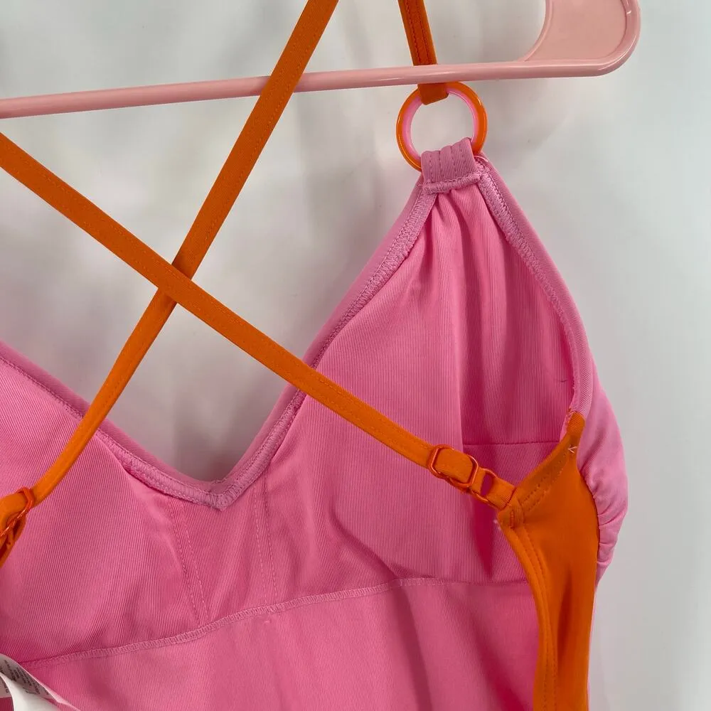 KATE SPADE Swimsuit SZ Small NEW Plunging V-Neck One Piece Orange Surf Pink NWOT - Image 13