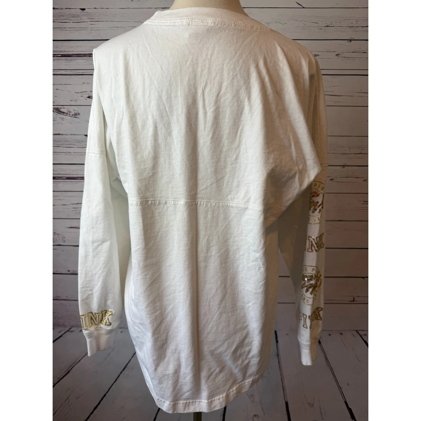 PINK Victorias Secret Long sleeve shirt Small Gold Sequins Bling Sweatshirt Top - Image 4
