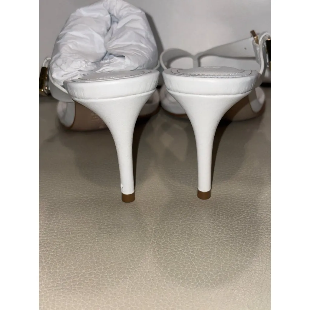 Schutz Ethel Sandals in White Leather 7.5 Womens High Heels Slides Thong - Image 7