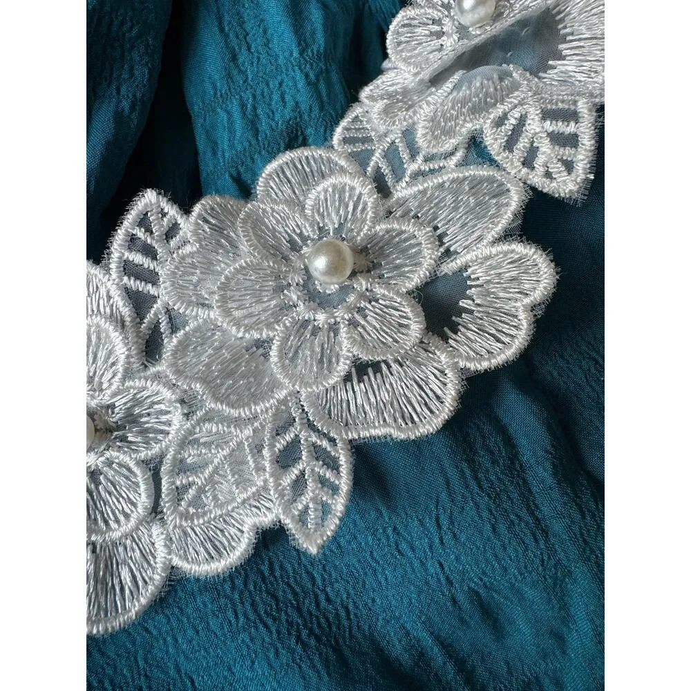 Daisy tiered smocked open back with bow high low dress size medium Blue - Image 11