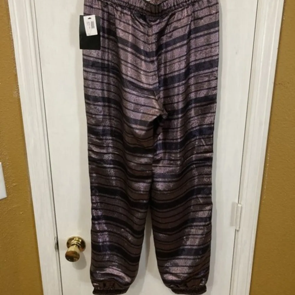 Haney women's lightweight mesh lined silk blend metallic dance club jogger pants Purple Size 8 - Image 3
