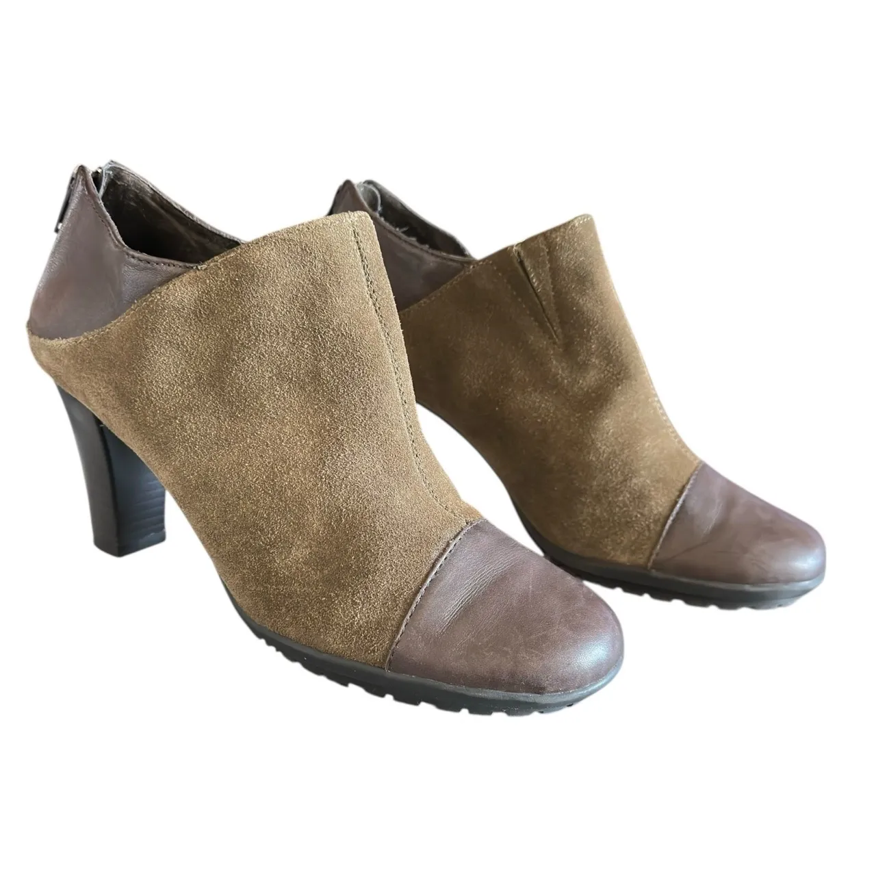 Aerosoles Two-Tone Womens Brown Suede Leather Block Heel Ankle Boots Chic - Image 3