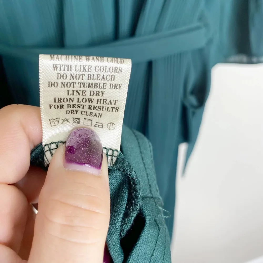 Nordstrom Loveriche Green Pleated V Neck Midi Dress Large - Image 7