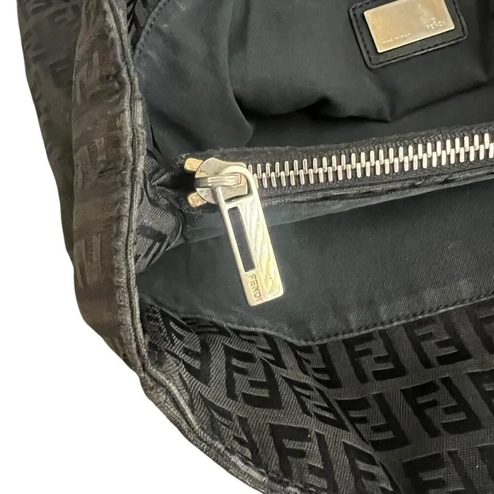 Fendi Women’s Vintage 2005 Zucchino FF Top Handle Canvas Black Silver Tote Purse - Image 7