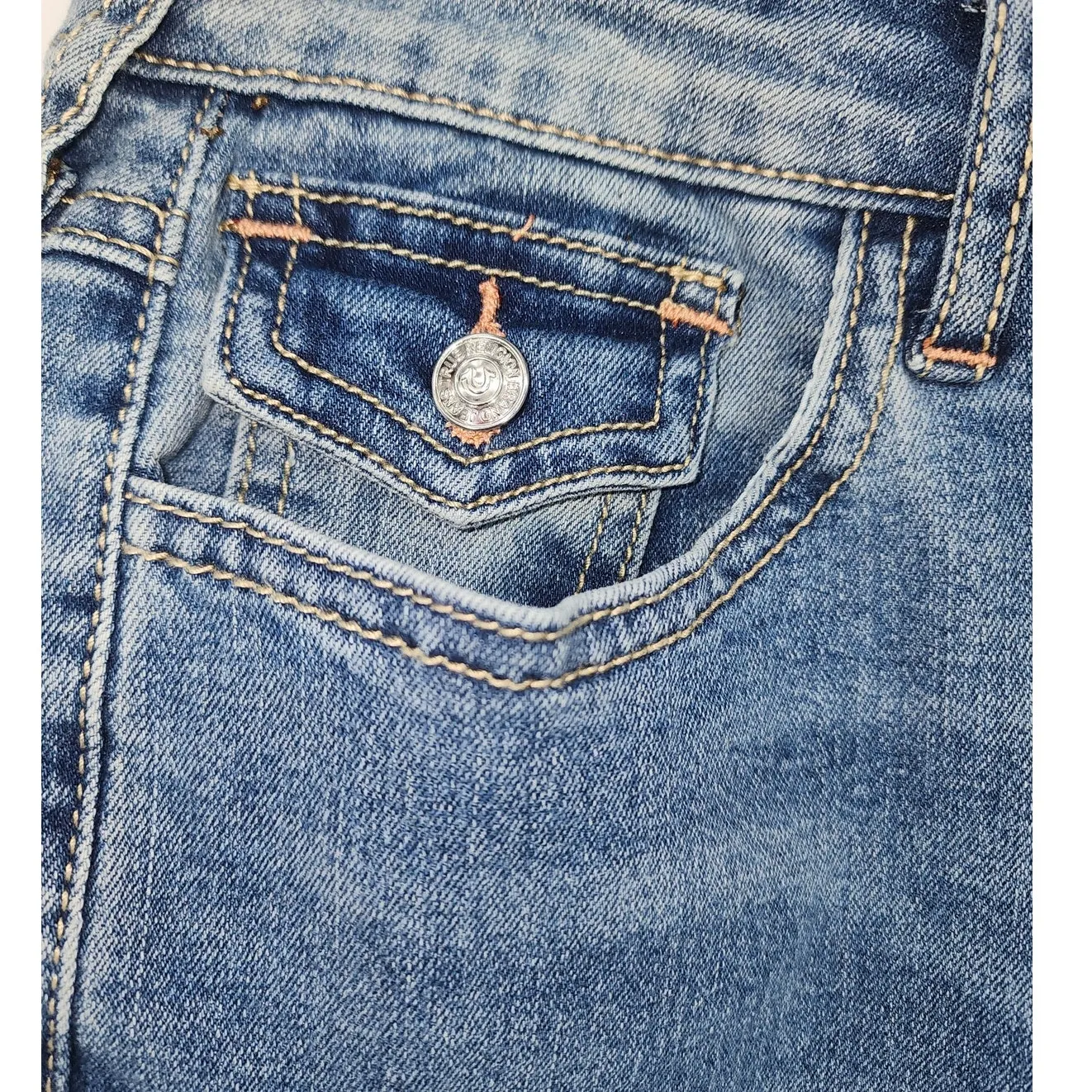 True Religion Halle Flap Skinny Raw Jeans - Medium Cloudless Wash Size 31 - Image 7