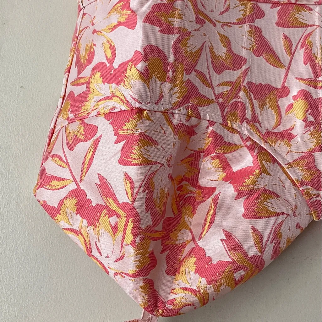 LULUS Darling Celebration Coral Pink Floral Ruffled Trumpet Midi Dress - Image 5