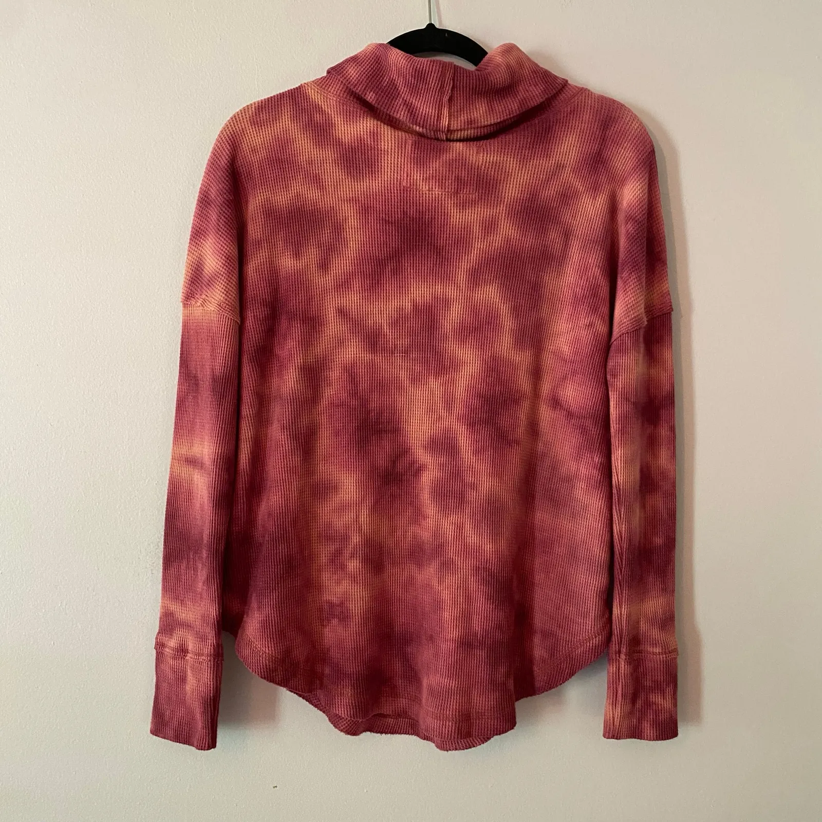 Maeve Anthropologie Pink Tie Dye Cowlneck Thermal Shirt Waffle Women's size XS - Image 6