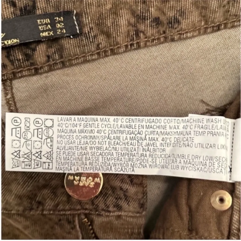 Women’s Zara Brown Black Animal Snake Print Corduroy Pants Jeans Size 2 - Image 11