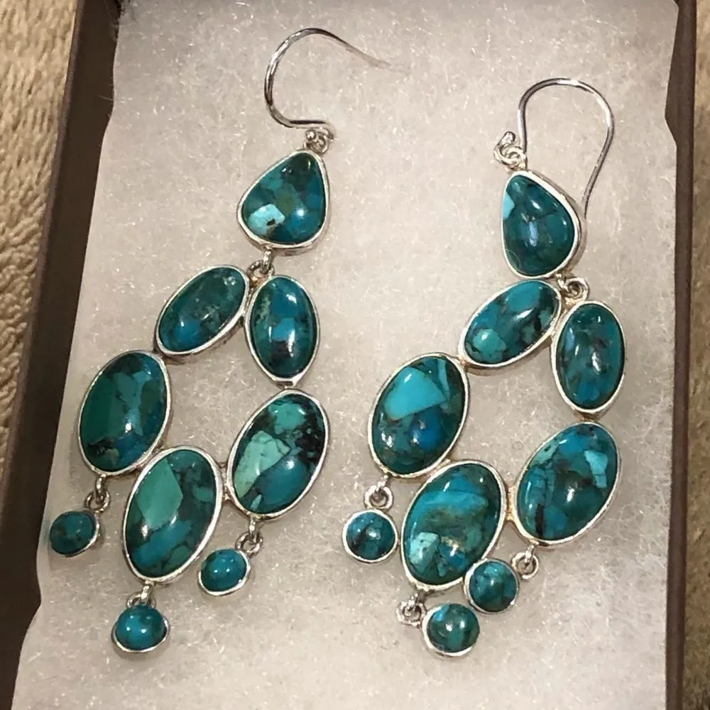 SILPADA Turquoise Sterling Silver Chandelier Vieques Drop Dangle Earrings W3289 - Image 2
