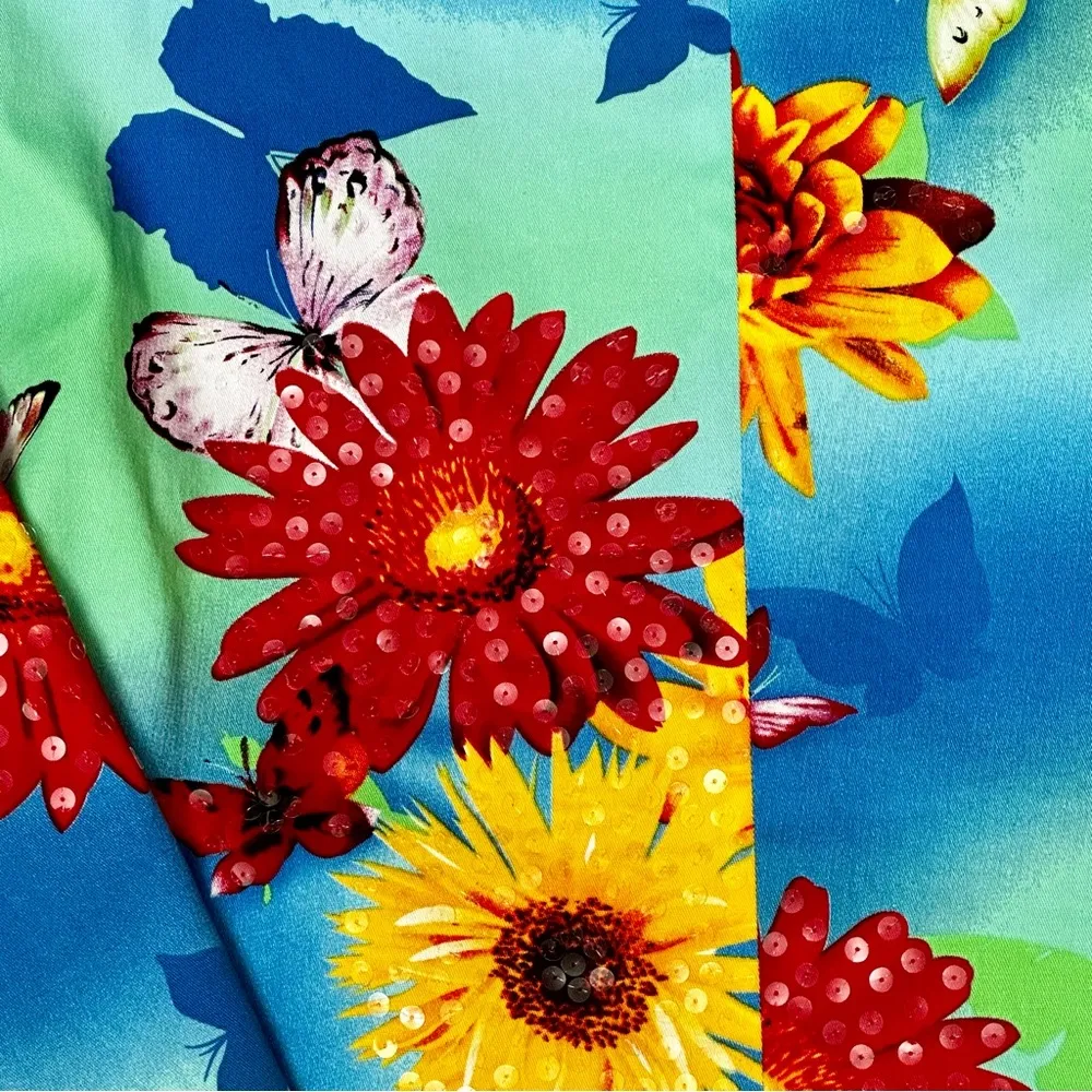 Bold Vibrant Floral Zip Blazer Jacket Redd Jeans Sz 12 Sequin Sparkle Bloomcore Blue - Image 6