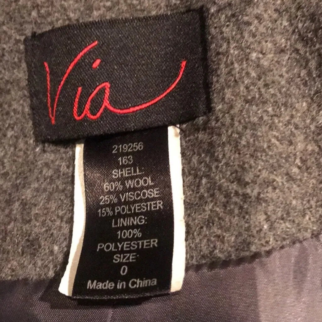 Via Vintage Grey Double Breasted Wool Pea Coat Gray Size 0 - Image 7