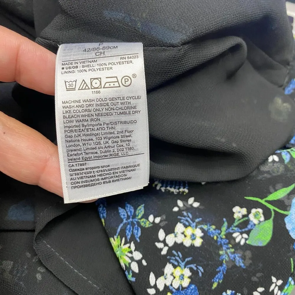 Banana Republic Blue Floral Black Casual Dress Long Sleeve Women's Size S - Image 6