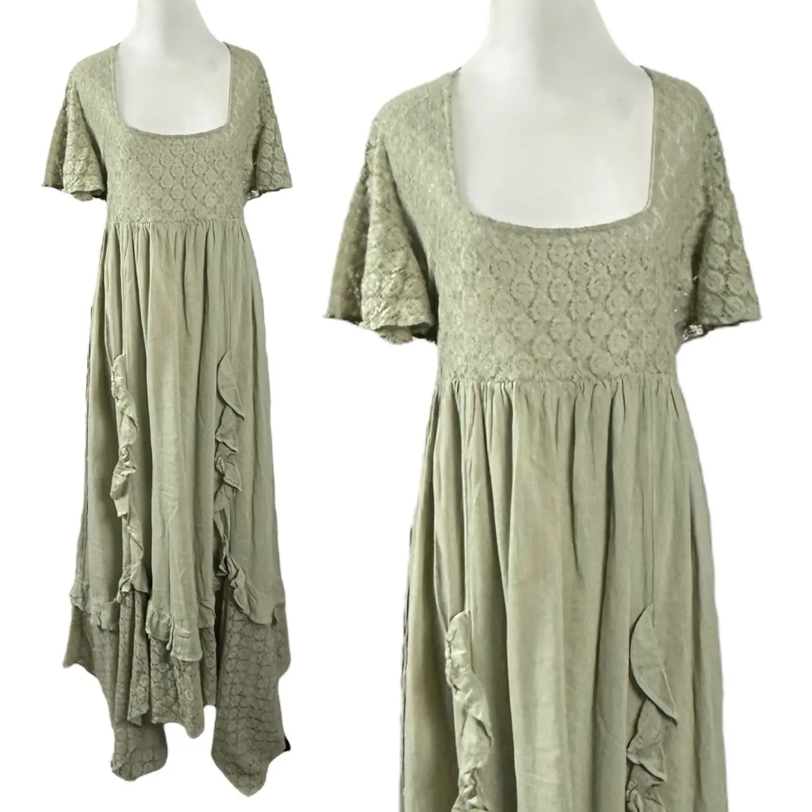 Free People Ethereal Bohemian Bring The Romance Midi Maxi Dress Moss Medium - Image 5