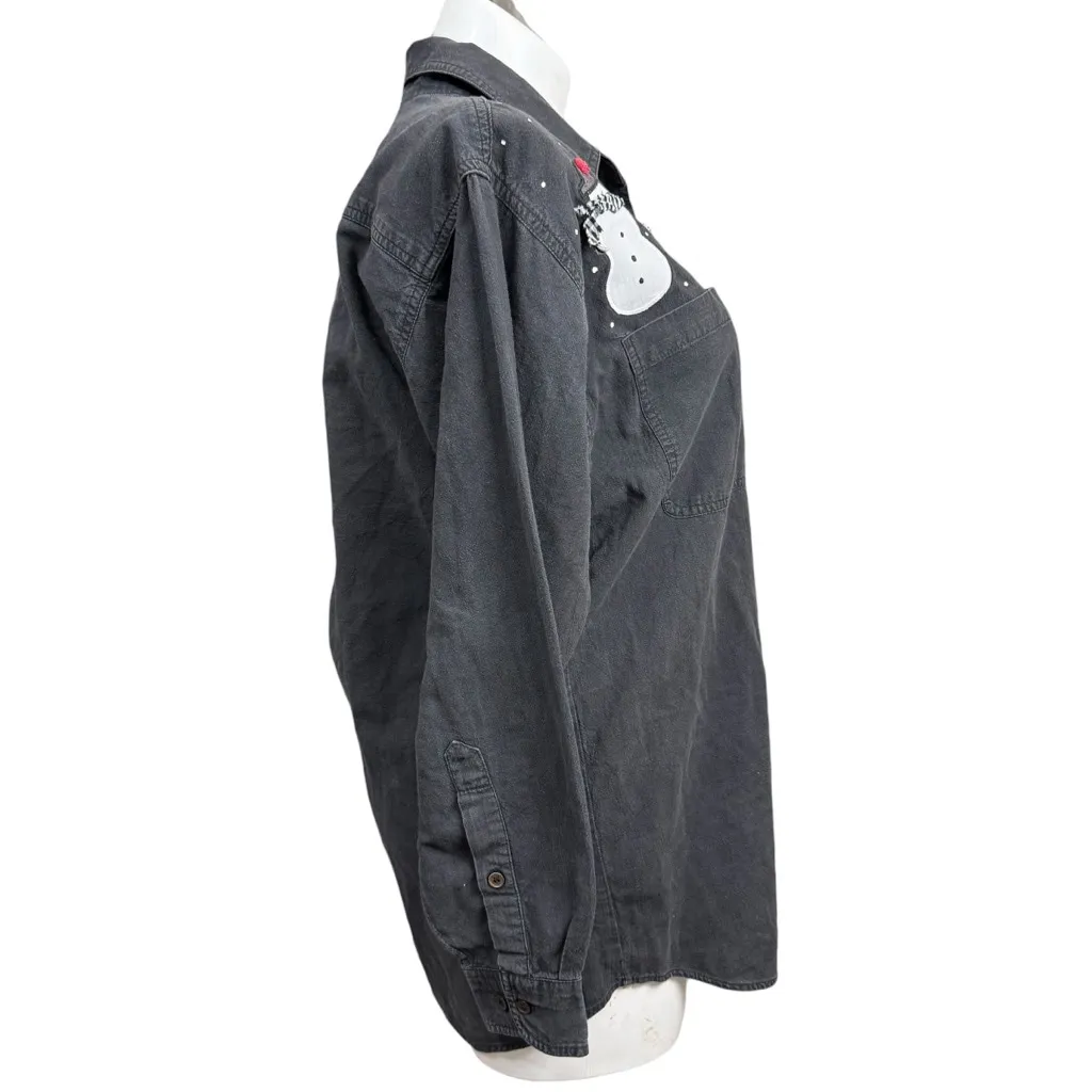 Blue Diamond Vintage Snowman Embroidered Button Down Shirt Black XL 100% Cotton Gray - Image 5