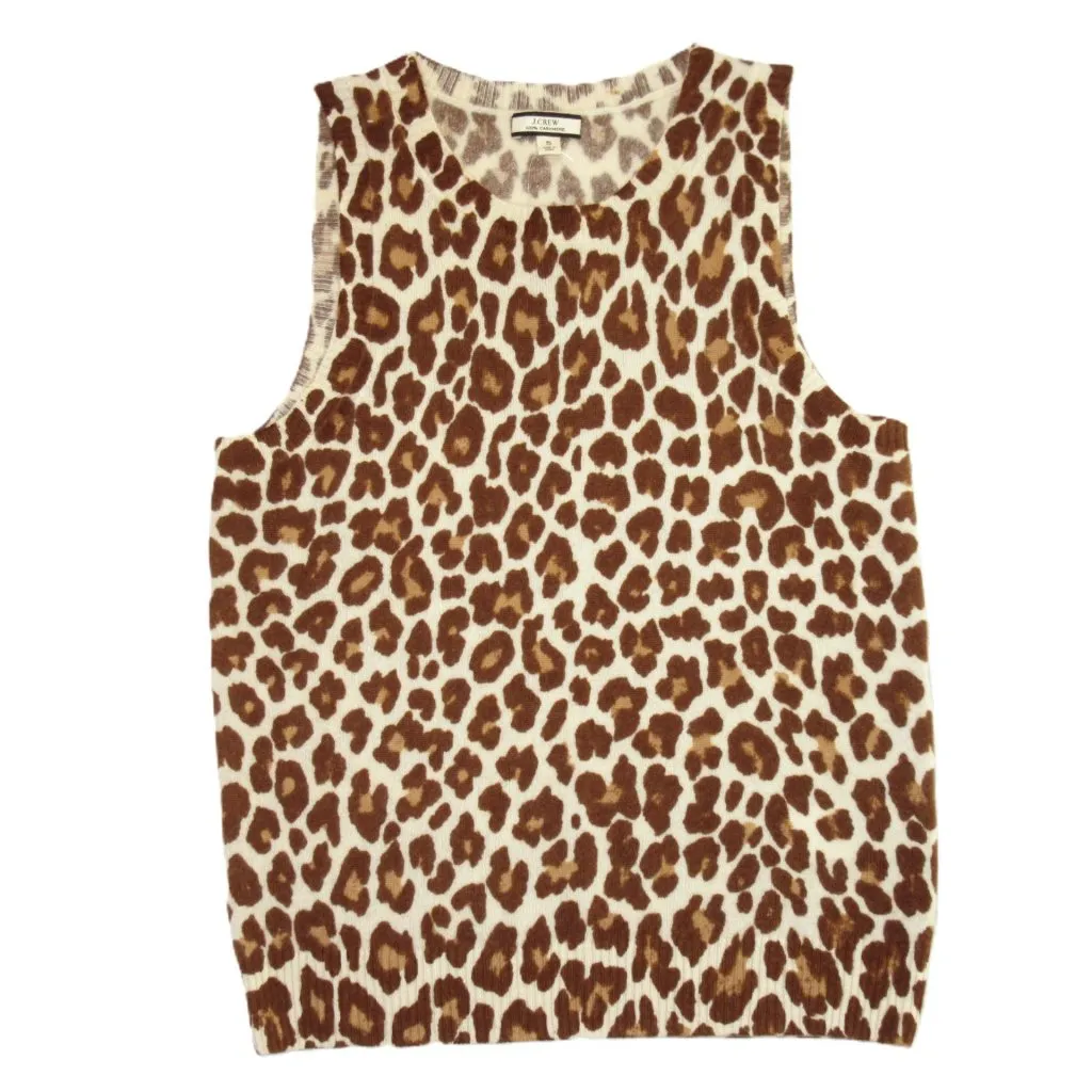 NWT J.Crew Cashmere Crewneck Sweater Shell in Muslin Brown Leopard Print S - Image 5