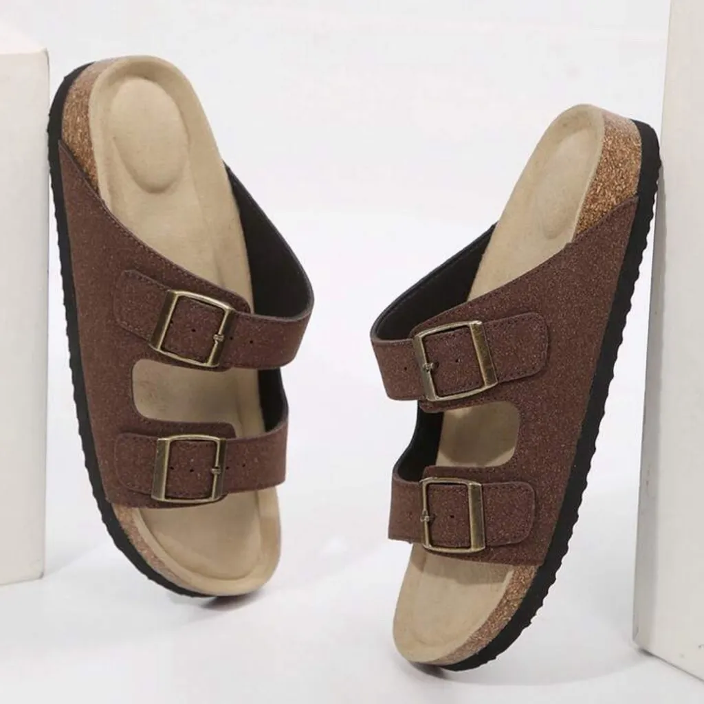 New. Women brown Summer Sandals Stylish Cork Strap Adjustable Buckle Size 6 - Image 3