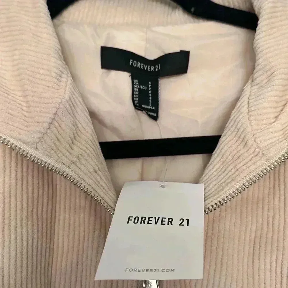 NWT Forever 21 Corduroy Drawstring Bomber Jacket Ivory Sz S - Image 4