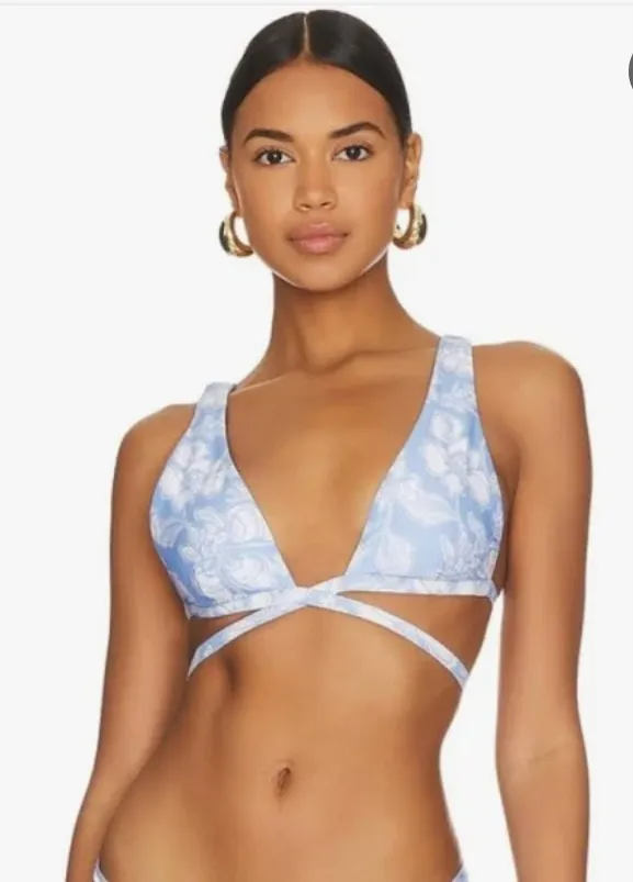 L Space Bikini Top Womens XL Blue Avery Floral Bali Blooms Romantic Boho Beach - Image 1