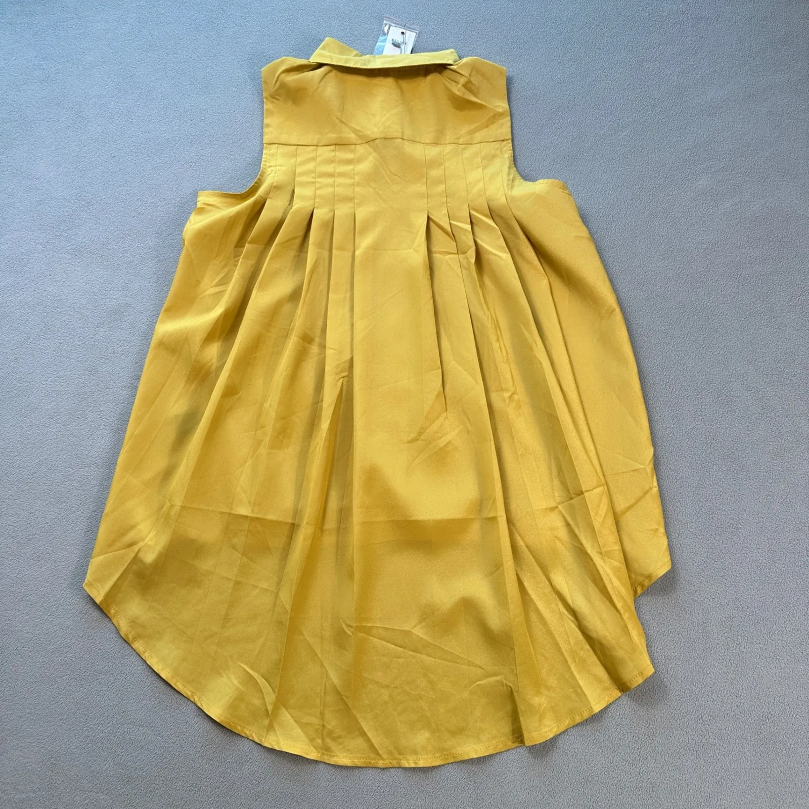 Lovelygirl Button Up Shirt Top L Mustard Yellow Sleeveless High Low Pleated NWT Size L - Image 2