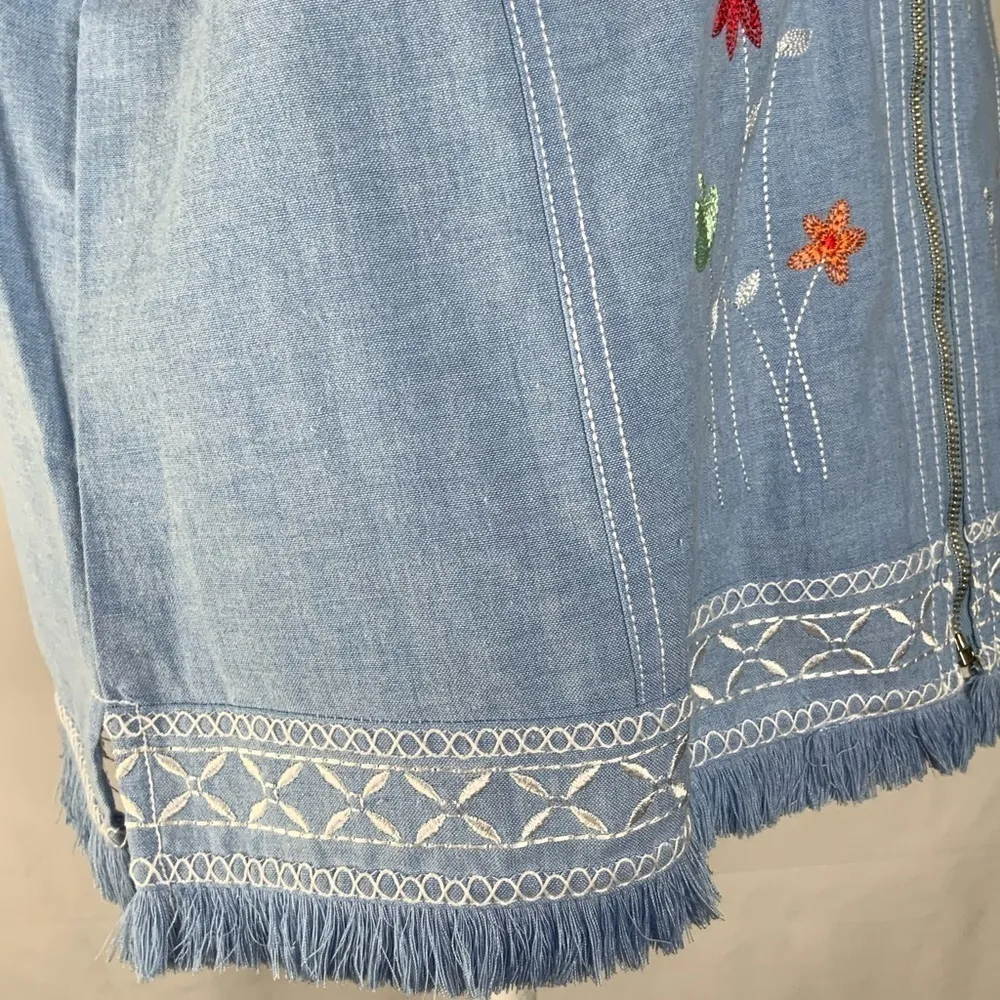 Draper’s & Damon’s Blue Vest Grandmacore Embroidered Flowers Fringe Hem LP - Image 10