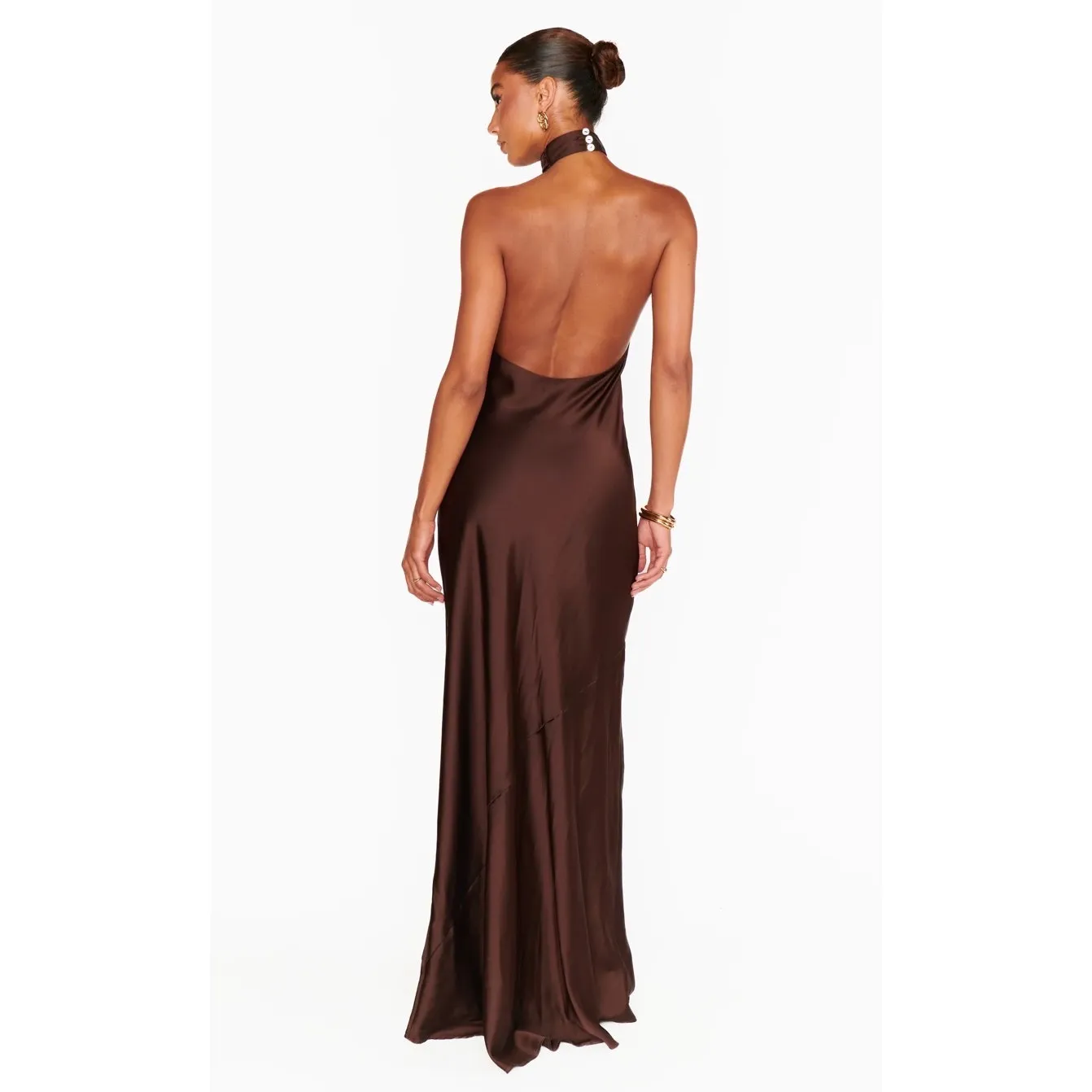 Show Me Your MuMu Jasmine Halter Maxi Dress Chocolate Brown size Medium - Image 2