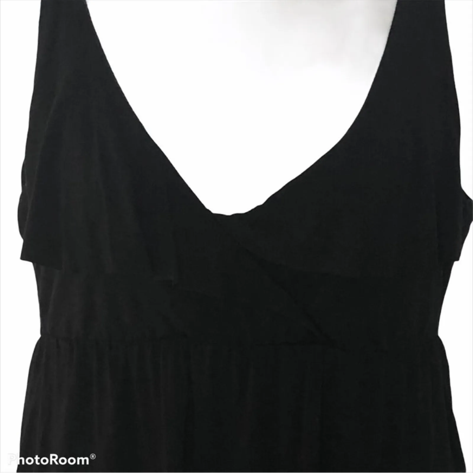 J.Crew Black Faux Wrap Ruffle Mini Dress Medium Sleeveless Elastic Waist - Image 4