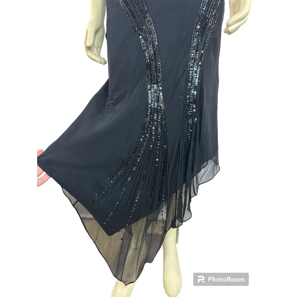 Vintage Cicci Black dress beading & sequenced handkerchief hem dress size small - Image 3