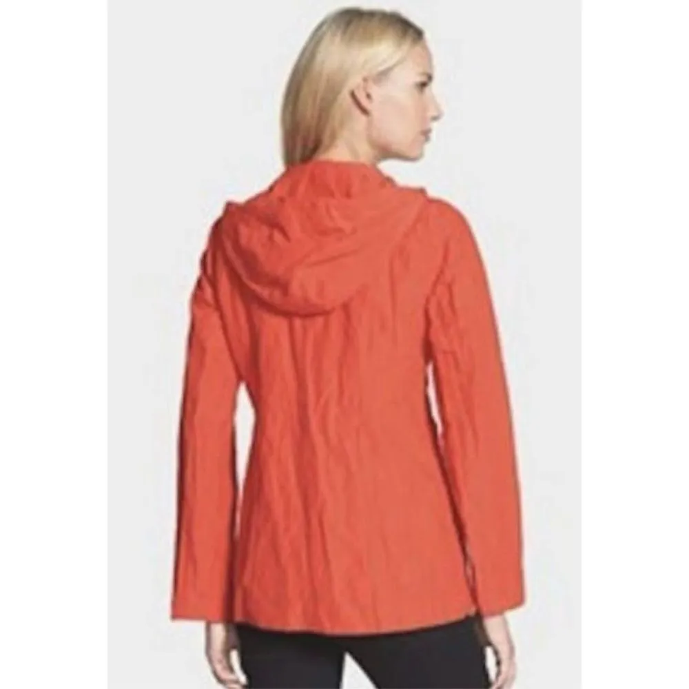 ✨Eileen Fisher Rumpled Cotton Steel RED LORY Asym Zip Sz Small Jacket✨ - Image 5