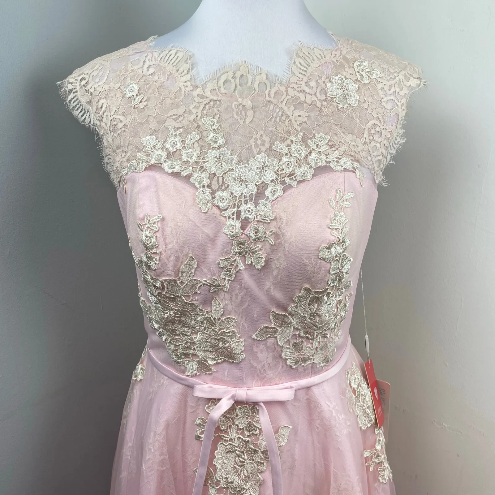 Jj’s House Blushing Pink Applique Lace Cap Sleeve Fit Flare Swing Dress Size 10 - Image 2