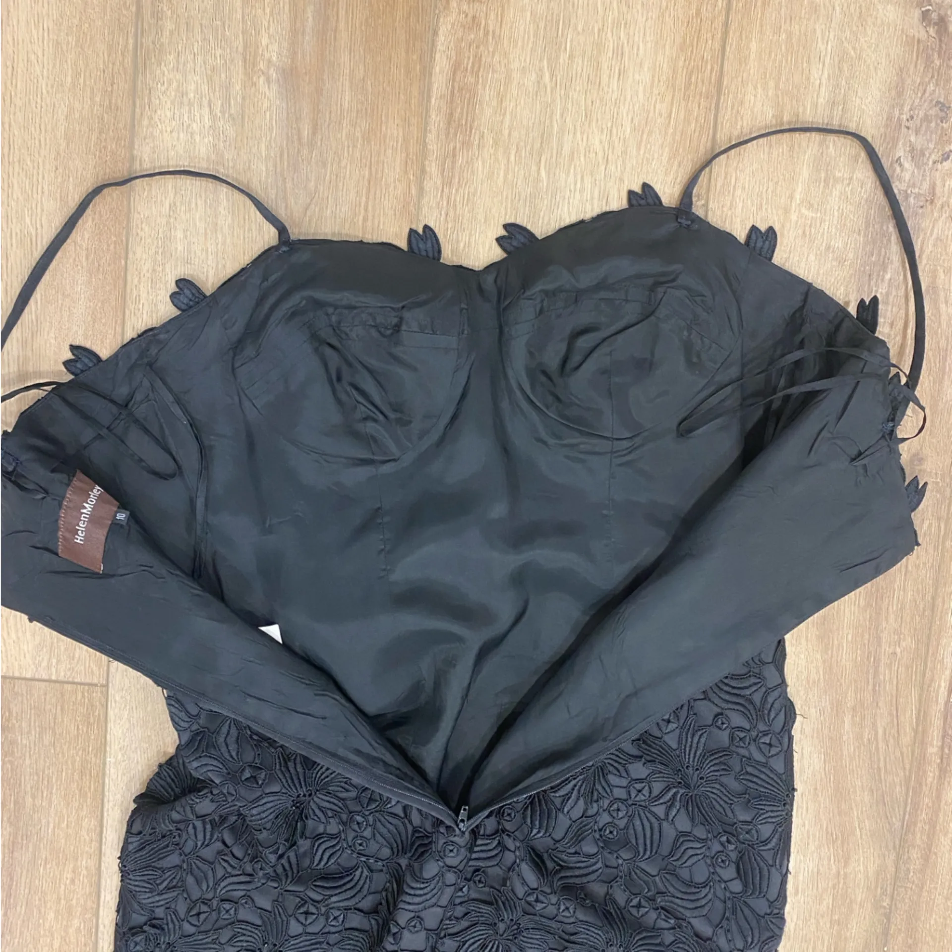 🌟HELEN MORLEY🌟 STRAPLESS BLACK LACE EVENING GOWN MAXI DRESS SZ 10 - Image 11