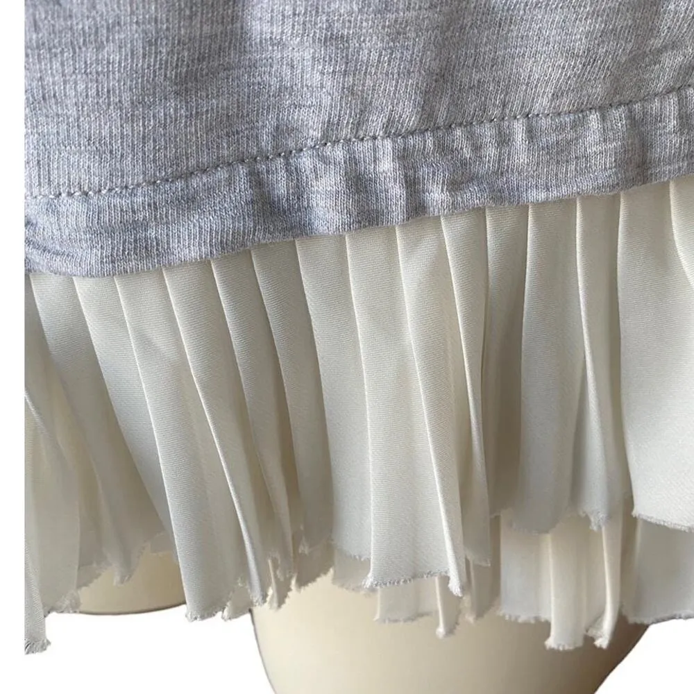 J.CREW Gray Long Sleeve Pullover Sweater Top Cream Pleated Edge ~ Womens Size XS - Image 4