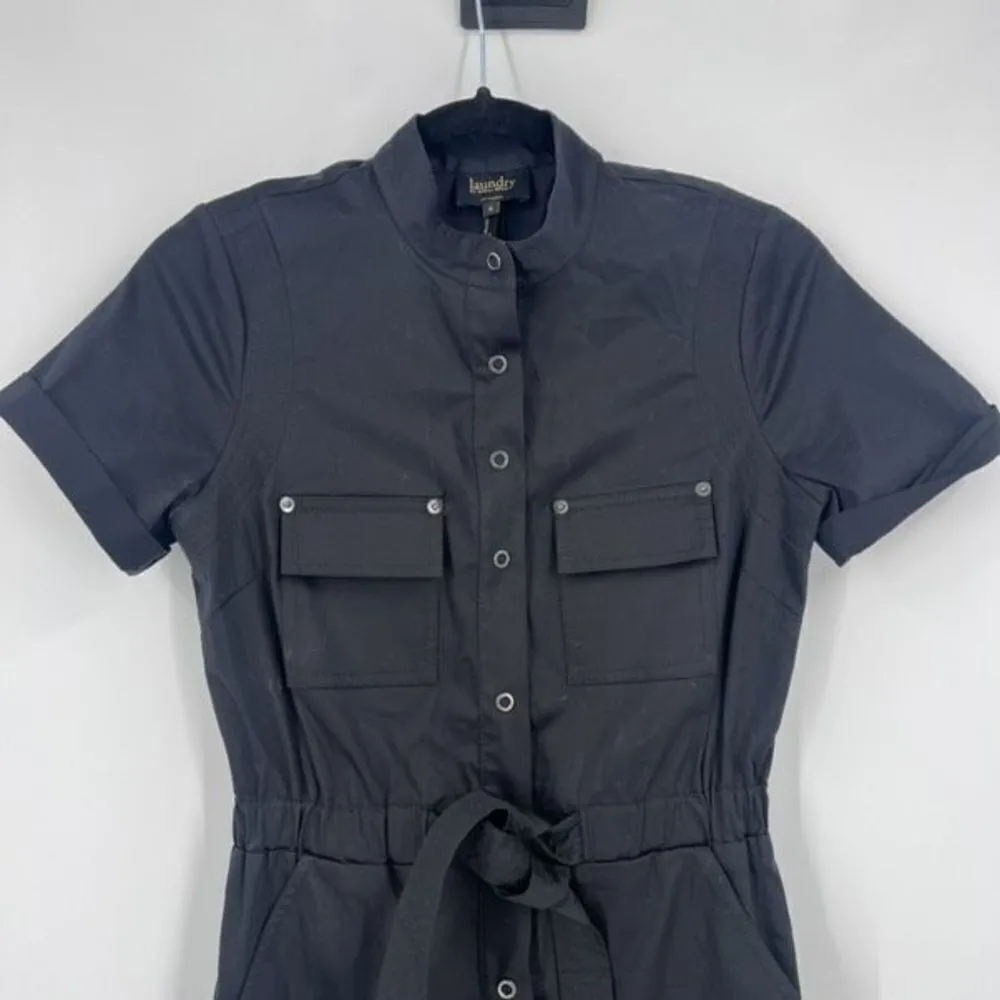 Laundry Women's Midi Shirt Dress Tie Waist Snap Button Pockets‎ Black Size 0 - Image 3
