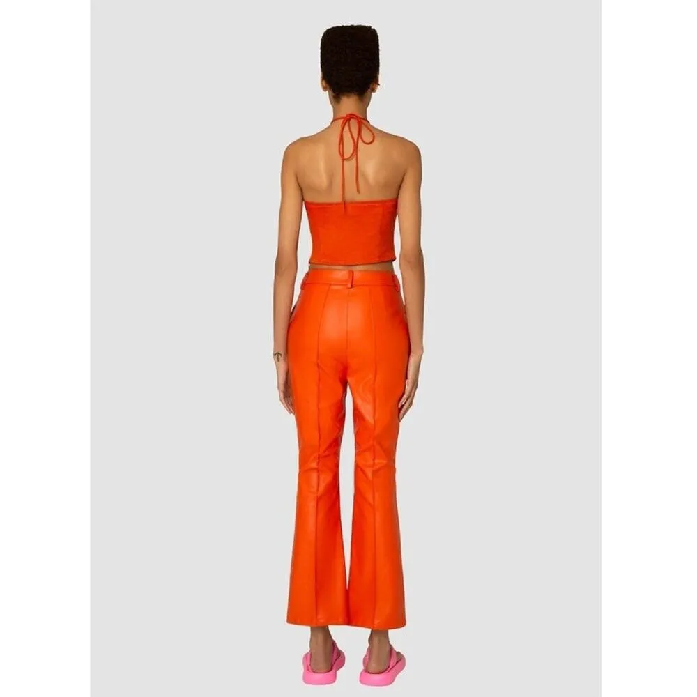 NWT Amy Lynn Amber Faux Leather Flare V Front Trouser Pant Orange Size Medium - Image 5