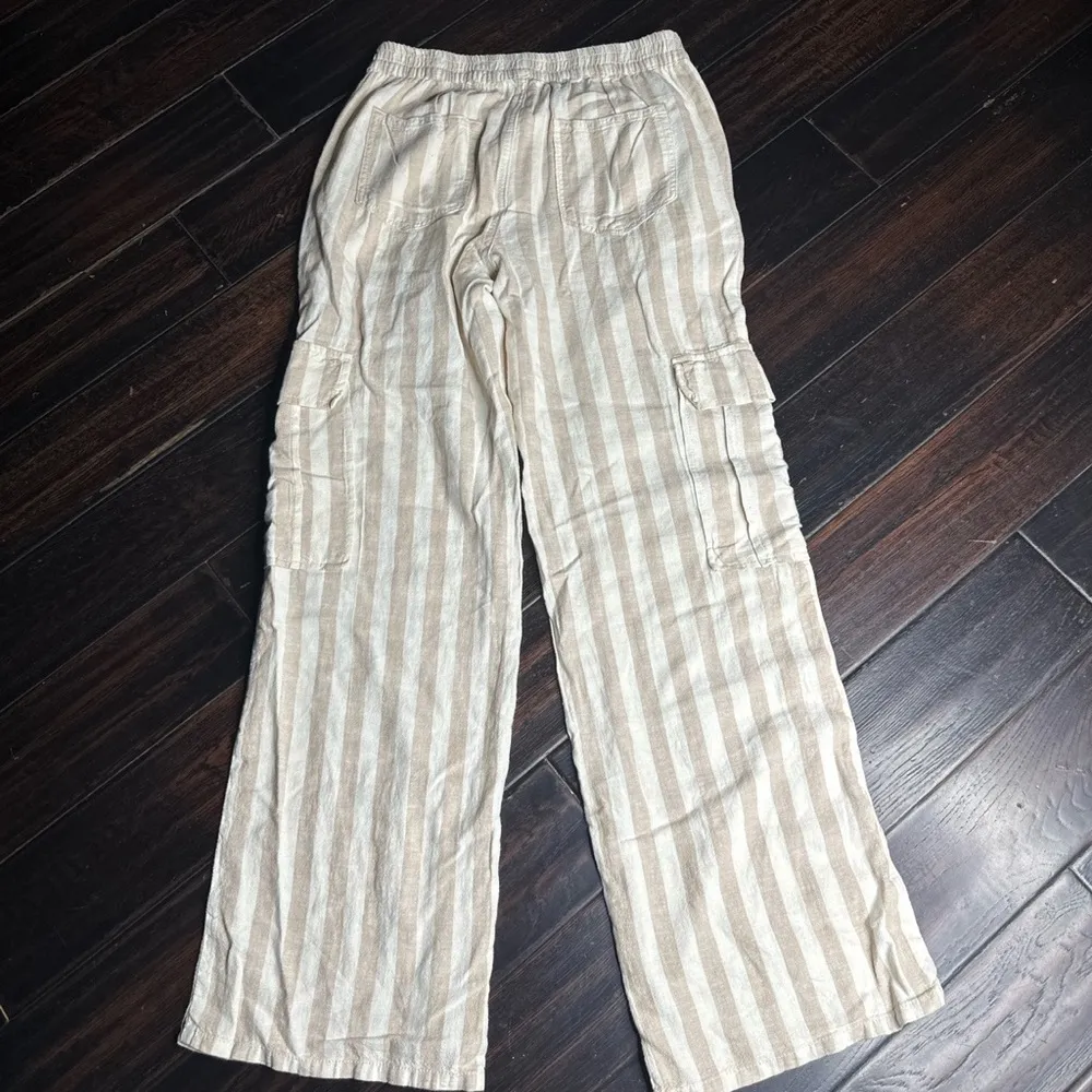 Cargo pants wide leg with stripes casual linen coastal classic California - Image 2