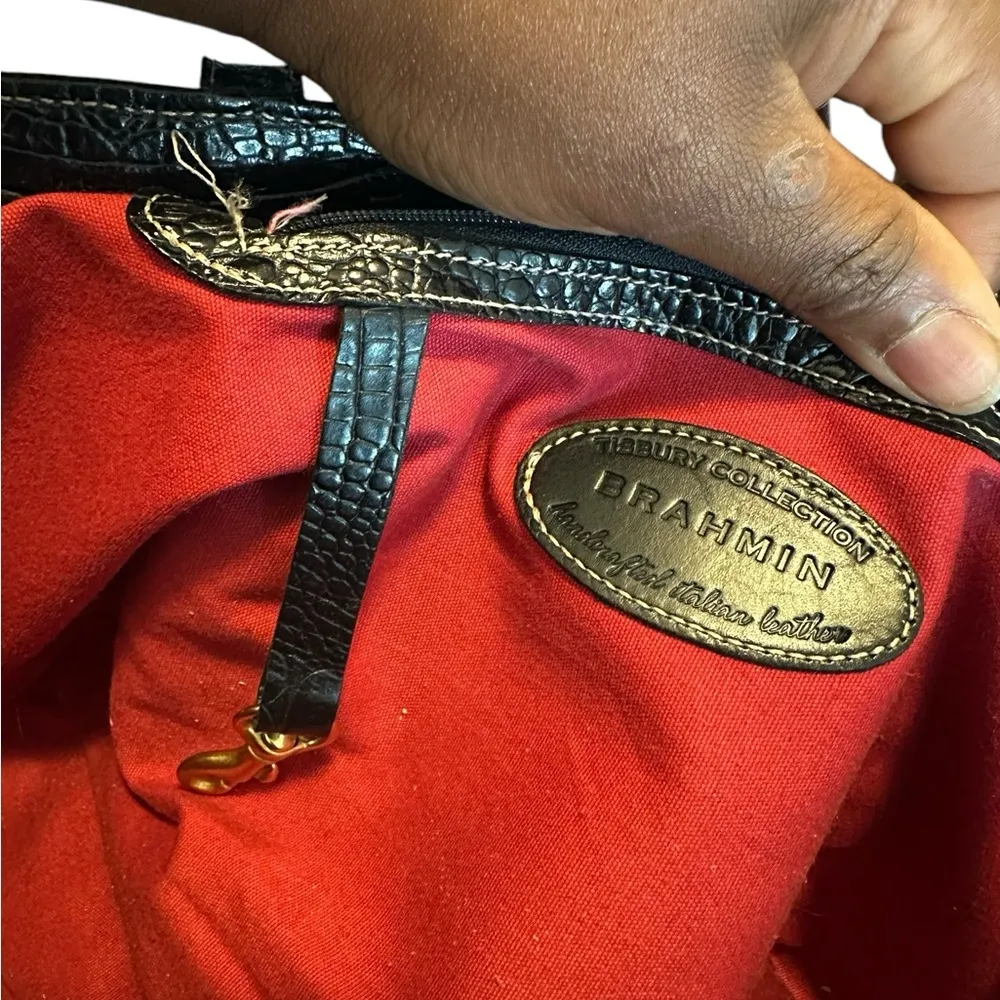 Brahmin Vintage Croc (Leather)and woven Tan and Black Tote Bag - Image 12