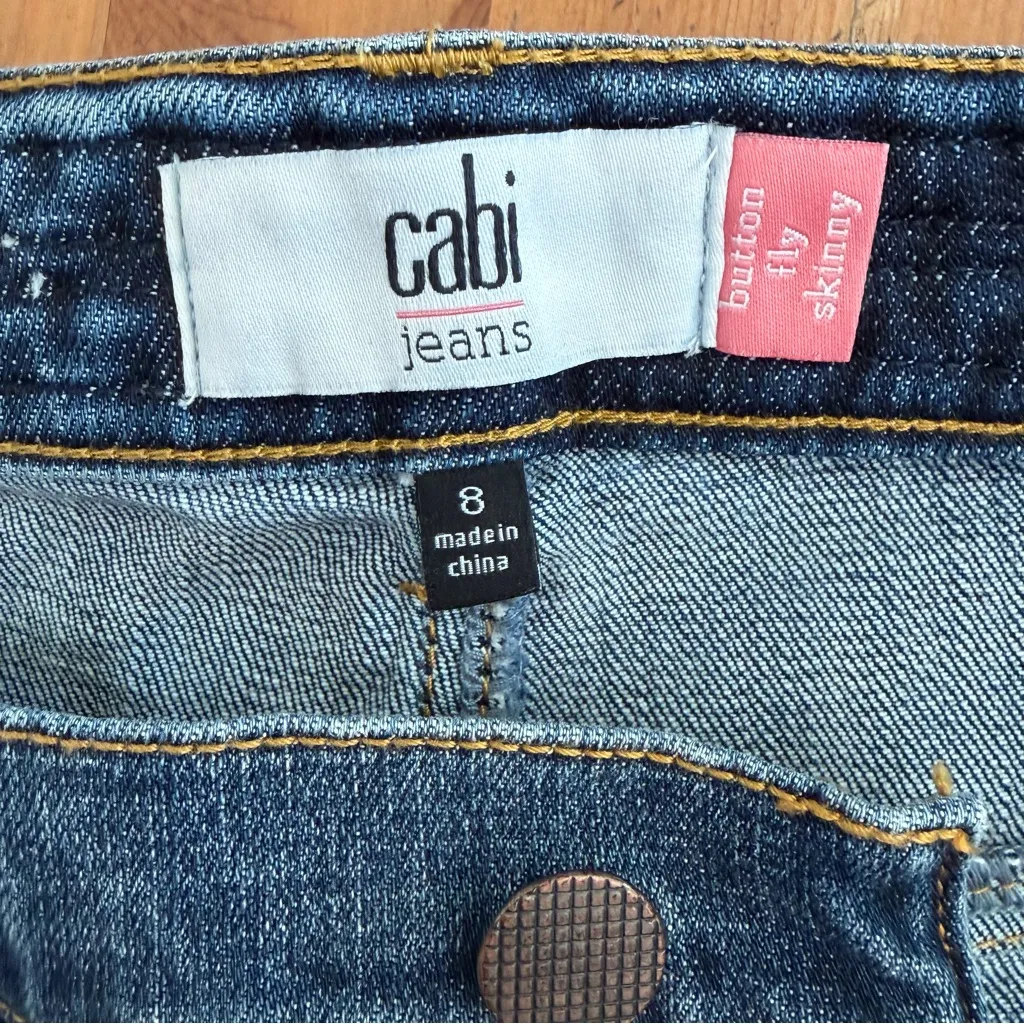 CAbi Button Fly Skinny Distressed Braided Waistband Jeans Style 5694 Size 8 - Image 2