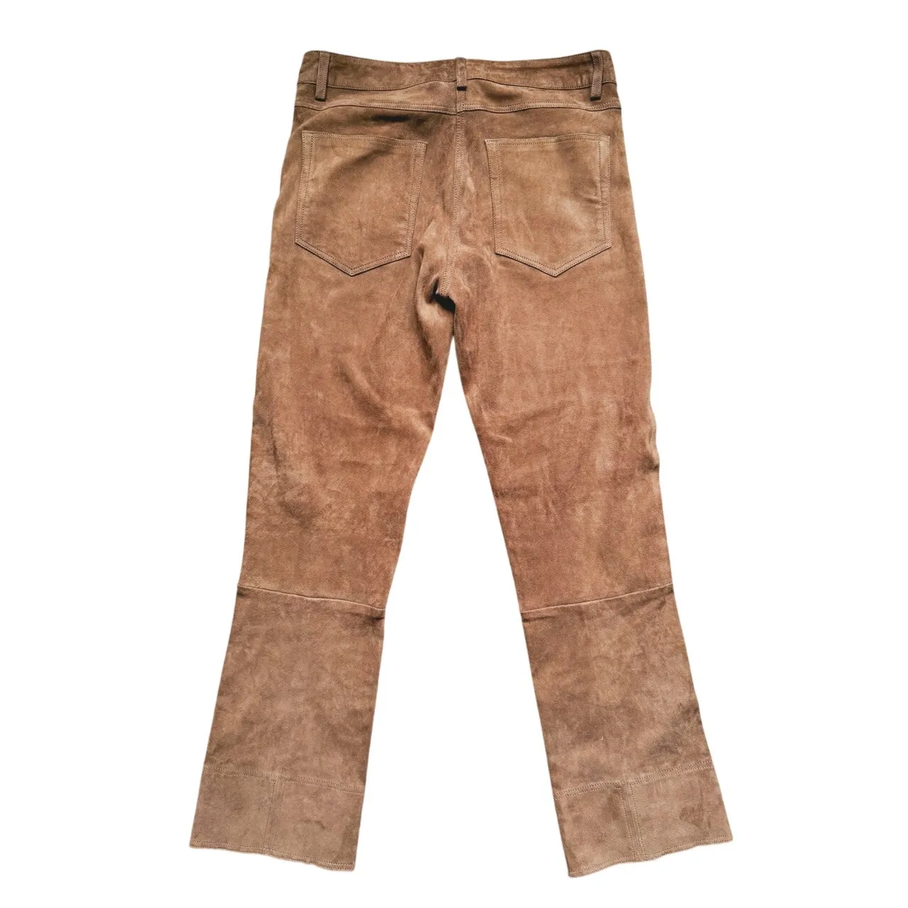 Ahram Cuir Womens Quiet Luxury Suede Leather Straight Leg Pants 30 Tan Old Money Brown - Image 2