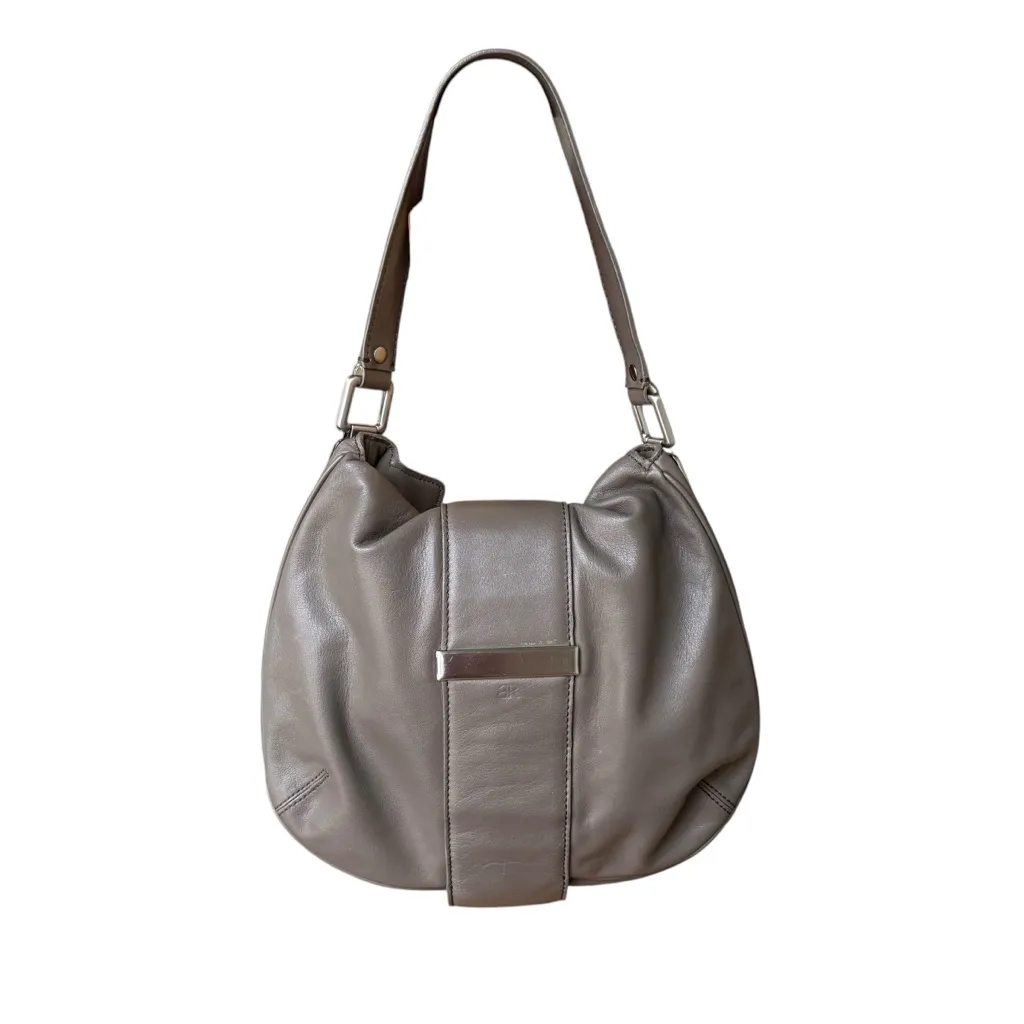 Banana Republic Grayish Taupe Leather Slouchy Hobo Magnetic Clasp Bag - Image 4