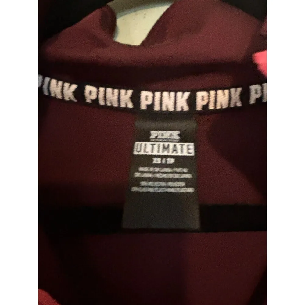 VS PINK ULTIMATE Size XS Burgundy Dark Red Pink 1/4 Zip Track Jacket Pullover - Image 4