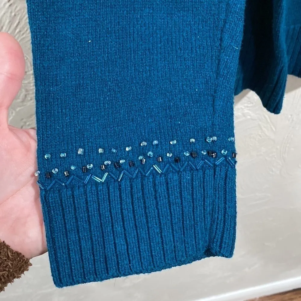 Christopher & Banks teal beaded zip up sweater size large - Image 4
