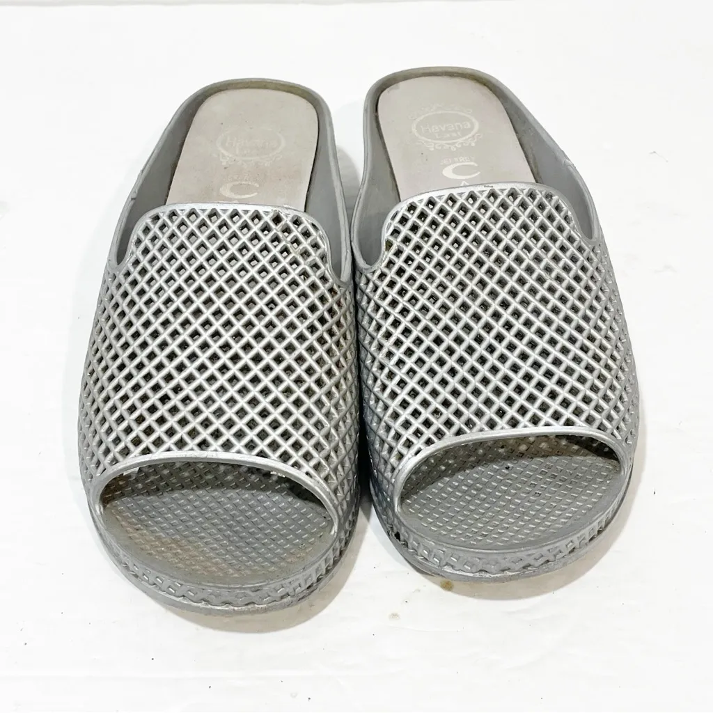 Jeffrey Campbell‎ Size 6 Havana Jelly Slides Silver Rubber Mule Wedge Sandal - Image 2