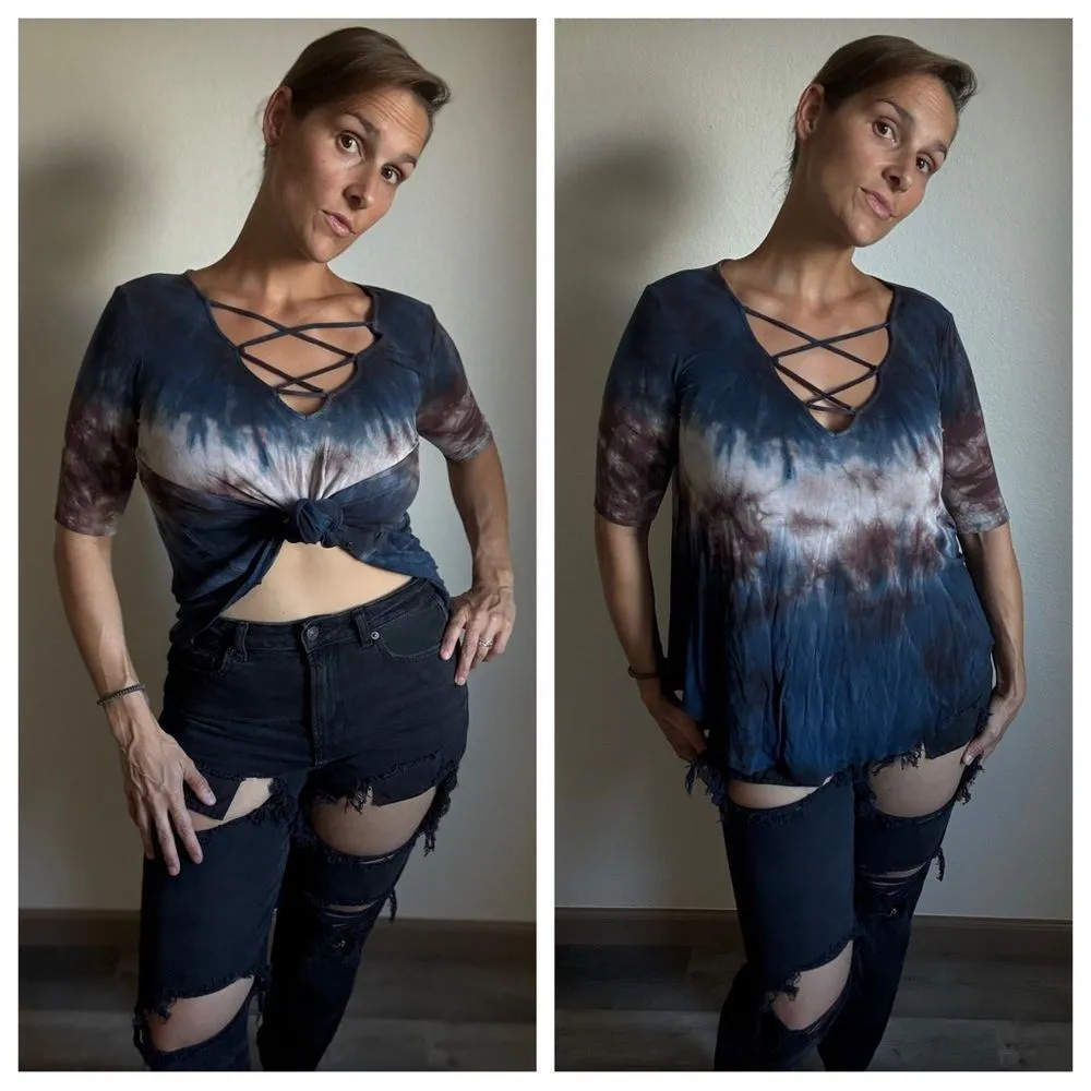 American Eagle Tie Dye Top Flowy Soft Round Hem Medium - Image 2