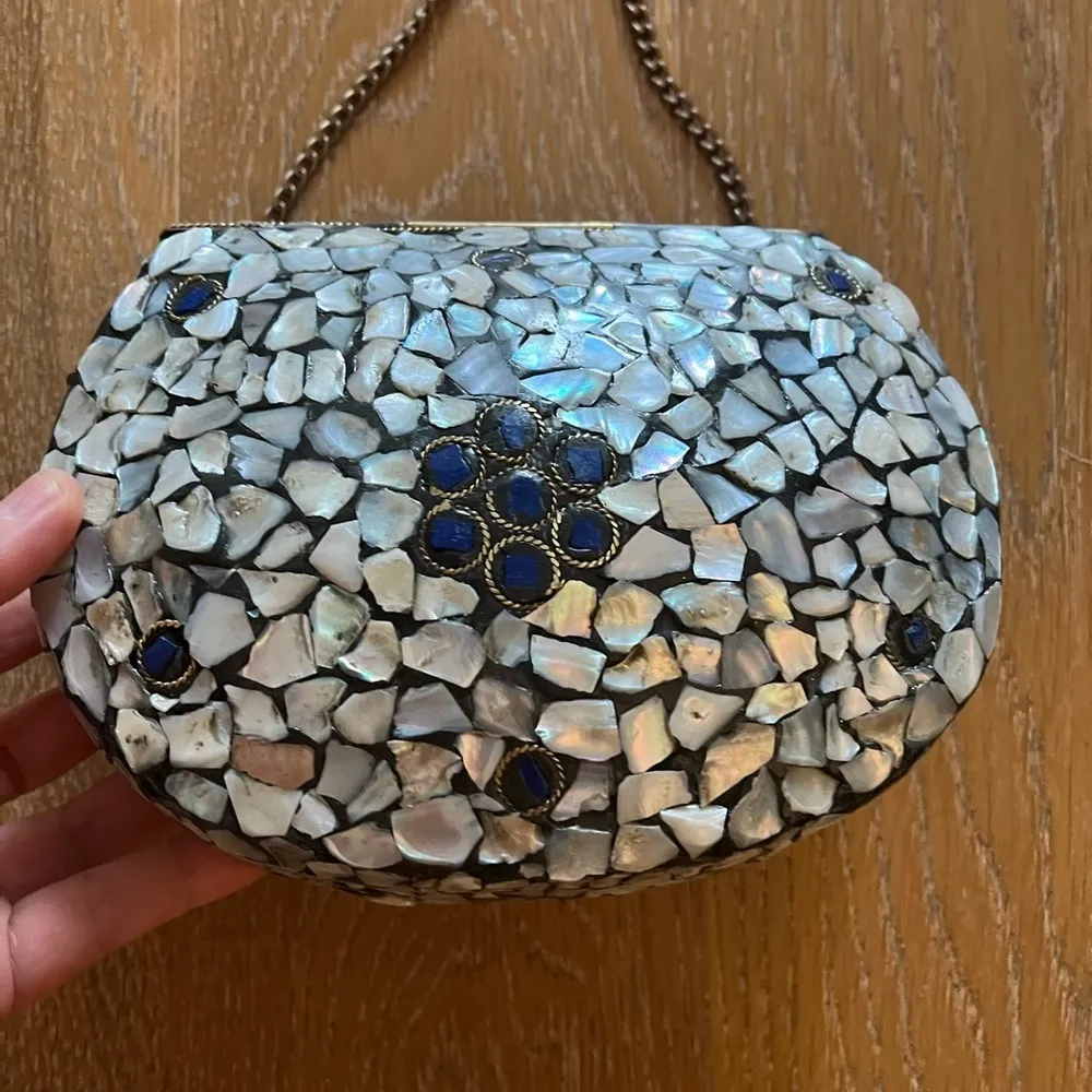 Hand made mother of pearl purse crossbody chain made in India one of a kind Blue - Image 4