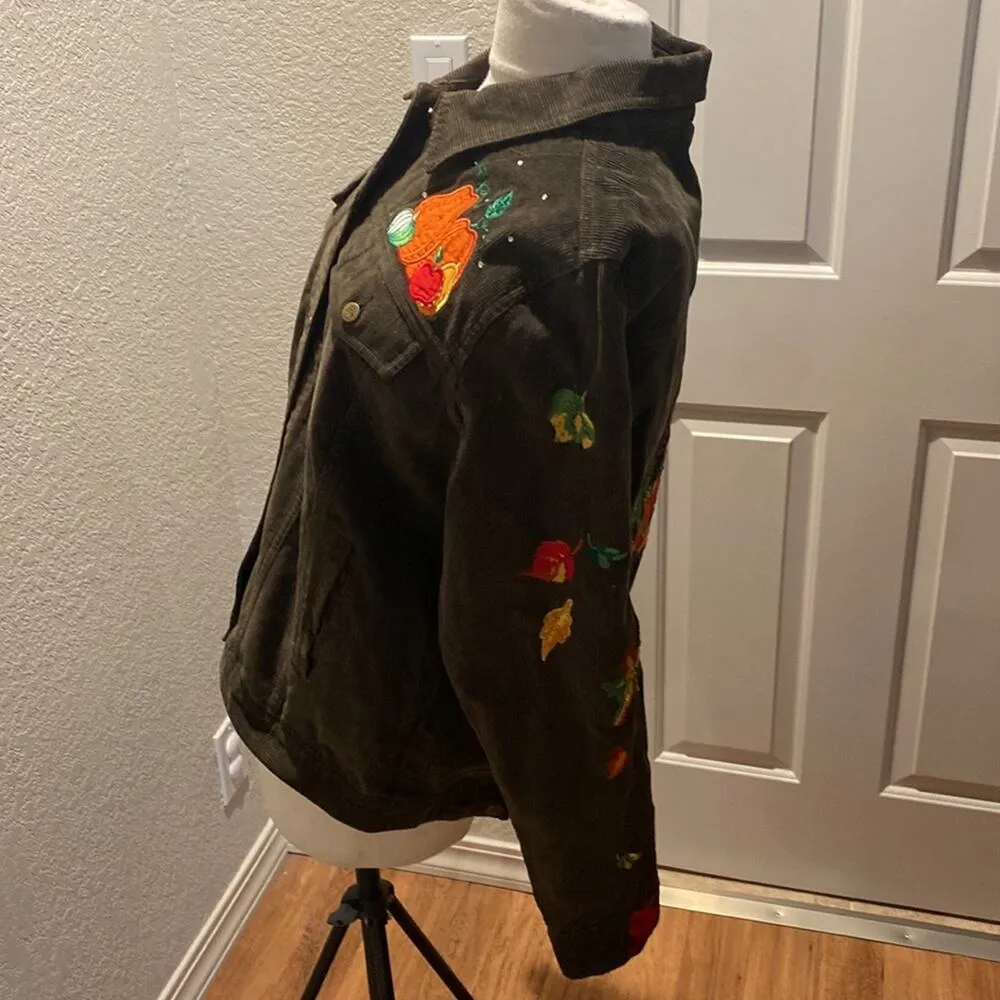 The Quacker Factory Autumn Corduroy Button Jacket Beaded Embroidered NWT Sz M - Image 3